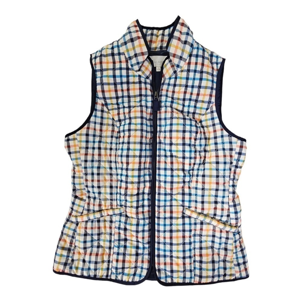 Talbots Colorful Diamond Quilted Plaid Lightweight Vest Size S